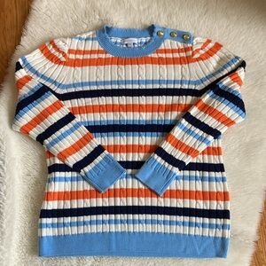 CHARTER CLUB Cable Knit Ripped Stripe Sweater Gold Button Cotton Blend Size XL